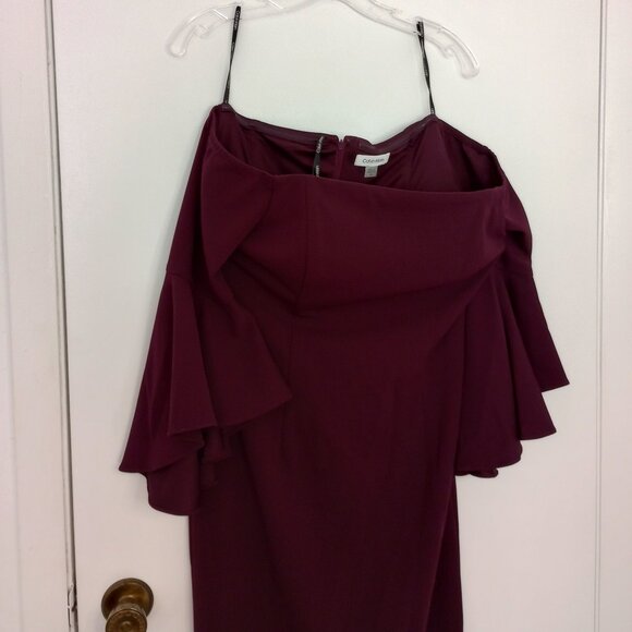 Calvin Klein Deep Purple Off Shoulder Bell Sleeve Dress - Picture 5 of 10